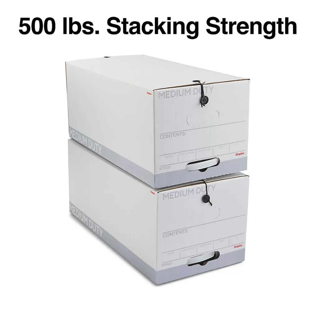 Staples File Storage<Medium Duty File Box, String and Button Lid, Letter, White/Gray, 12/Case (TR59221)
