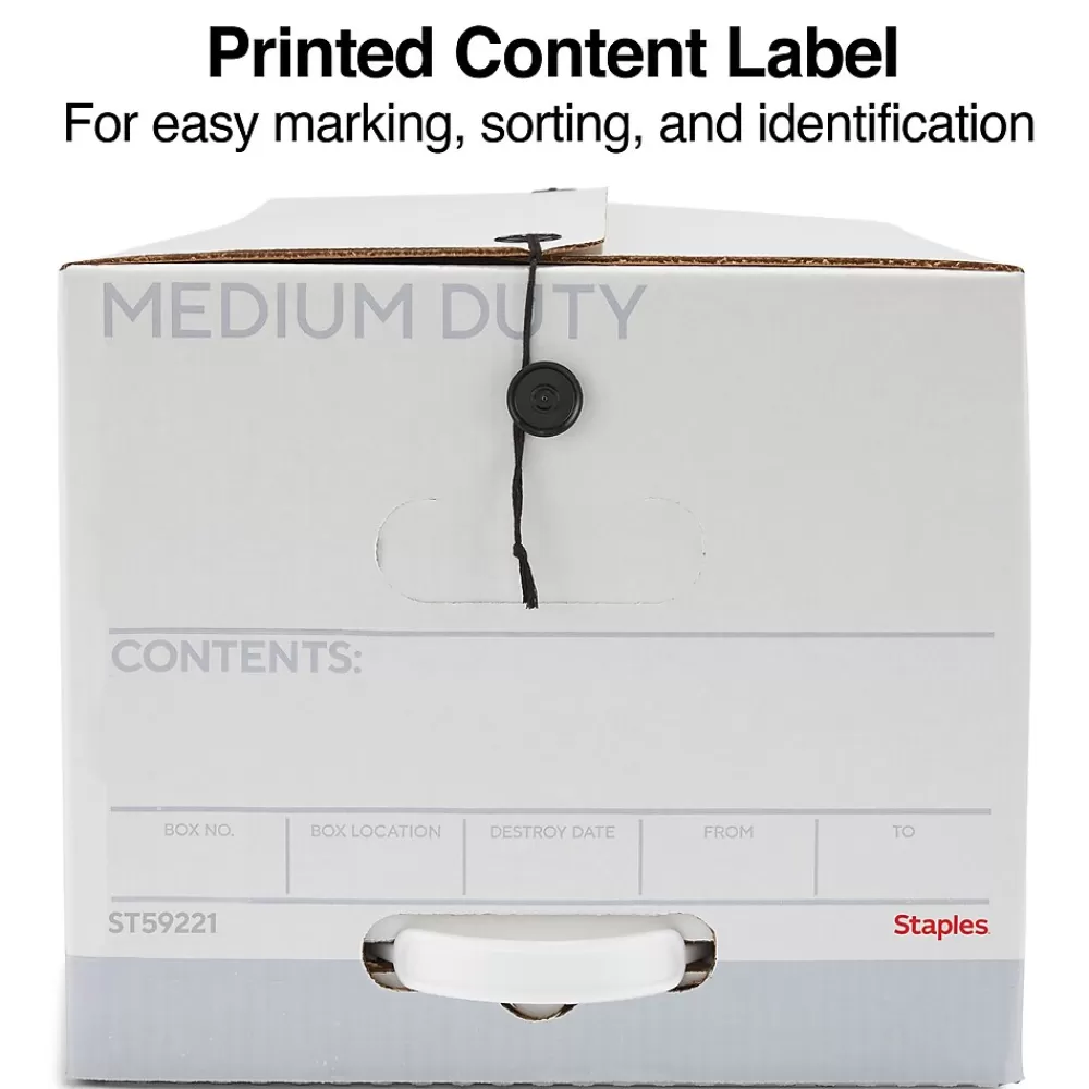Staples File Storage<Medium Duty File Box, String and Button Lid, Letter, White/Gray, 12/Case (TR59221)