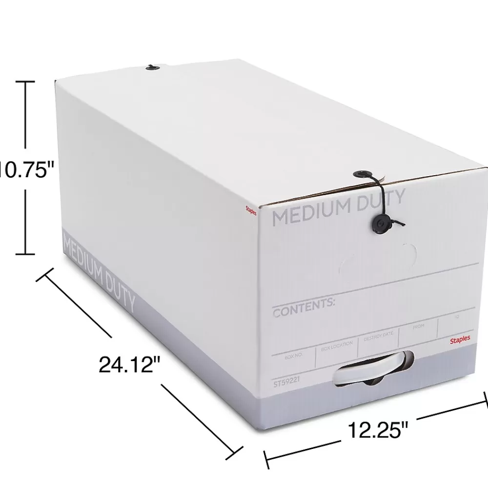 Staples File Storage<Medium Duty File Box, String and Button Lid, Letter, White/Gray, 12/Case (TR59221)