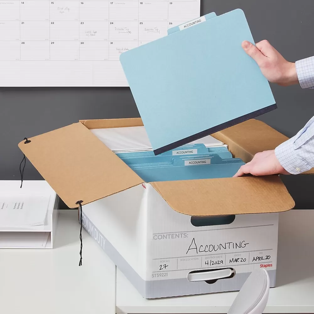 Staples File Storage<Medium Duty File Box, String and Button Lid, Letter, White/Gray, 12/Case (TR59221)