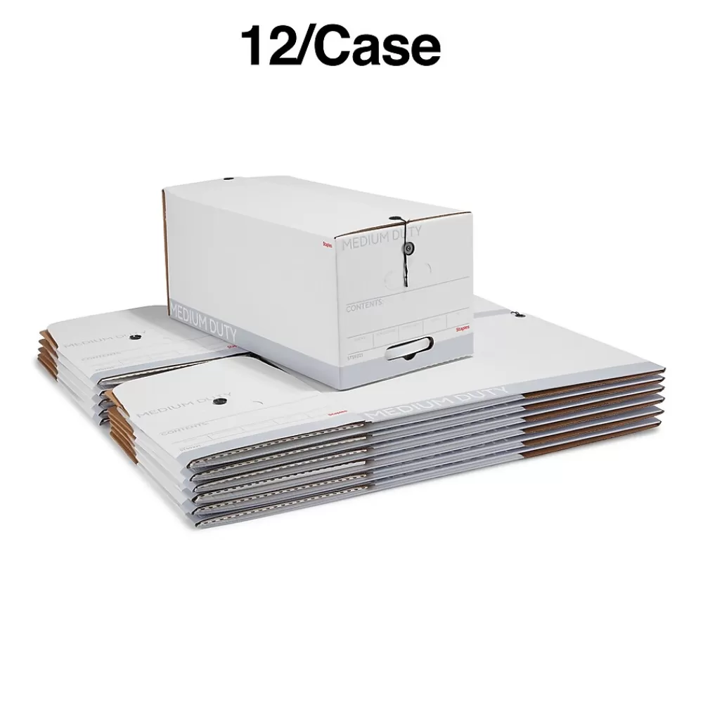 Staples File Storage<Medium Duty File Box, String and Button Lid, Letter, White/Gray, 12/Case (TR59221)