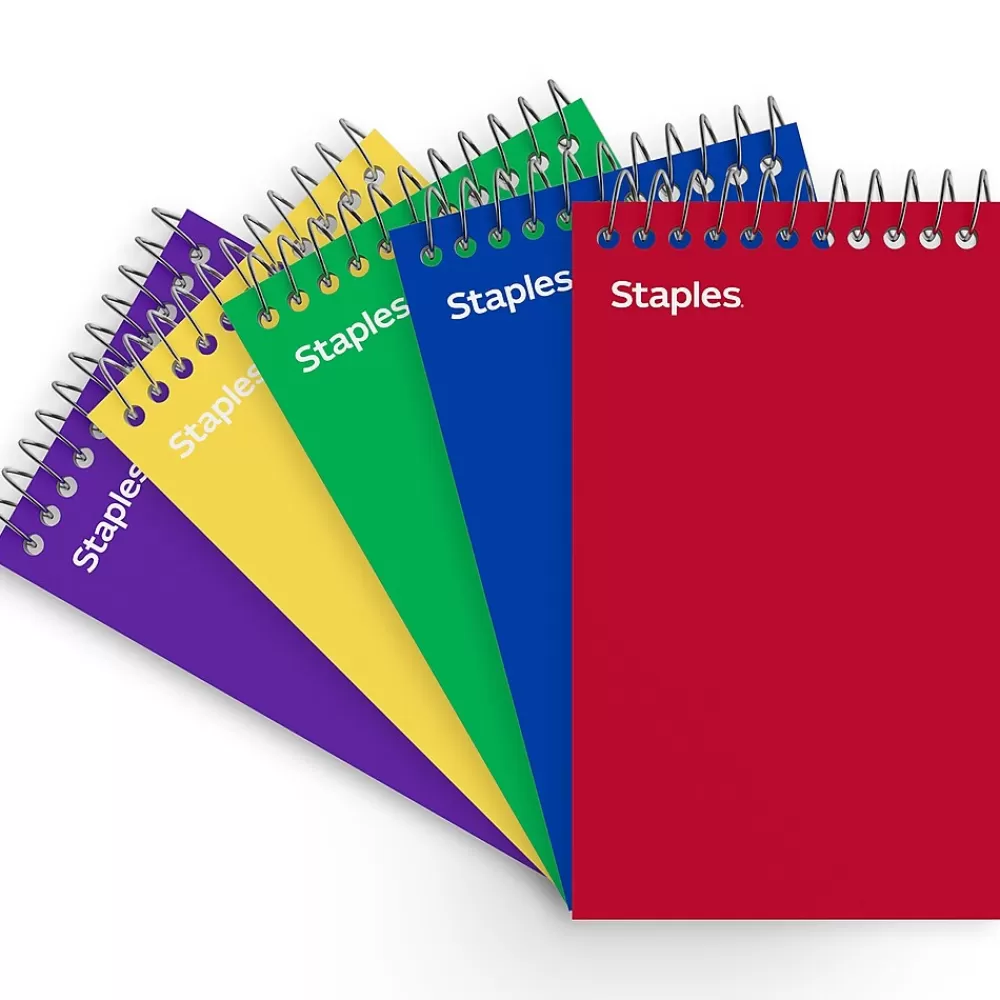 Staples Notepads<Memo Pads, 3" x 5", College Ruled, Assorted Colors, 75 Sheets/Pad, 5 Pads/Pack (TR11491)