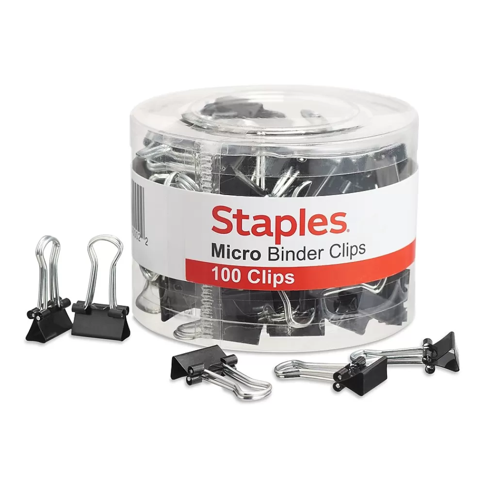 Staples Clips & Fasteners<Micro Binder Clips, 0.13" Capacity, Black, 100 Clips/Pack (ST15340/15340)