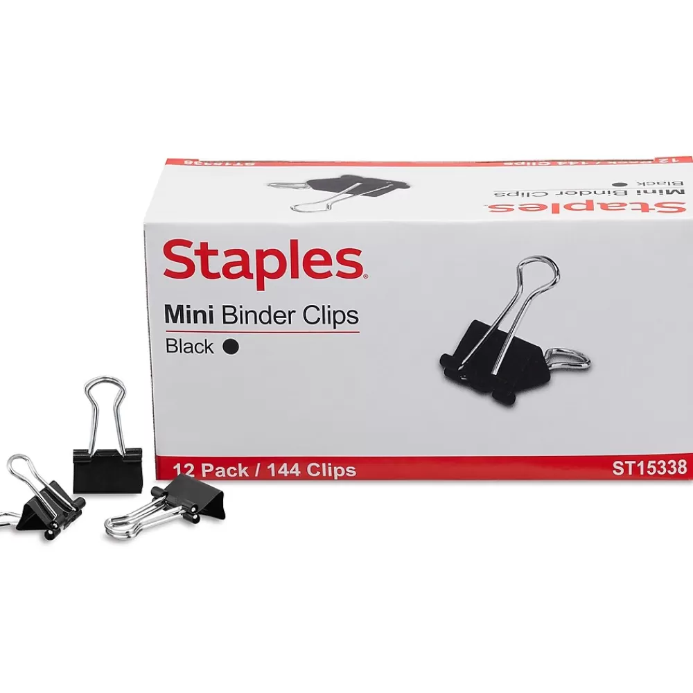 Staples Clips & Fasteners<Mini Binder Clips, 0.25" Capacity, Black, 144 Clips/Pack (ST15338/15338)