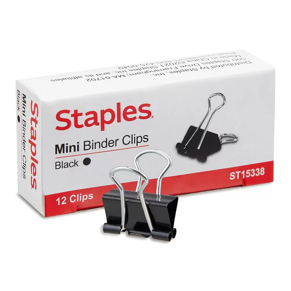 Staples Clips & Fasteners<Mini Binder Clips, 0.25" Capacity, Black, 144 Clips/Pack (ST15338/15338)