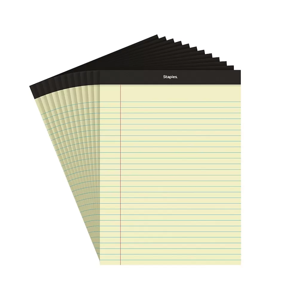 Staples Notepads<® Notepad, 8.5" x 11.75", Wide Ruled, Canary, 50 Sheets/Pad, 72 Pads/Carton (SBG26839CT)