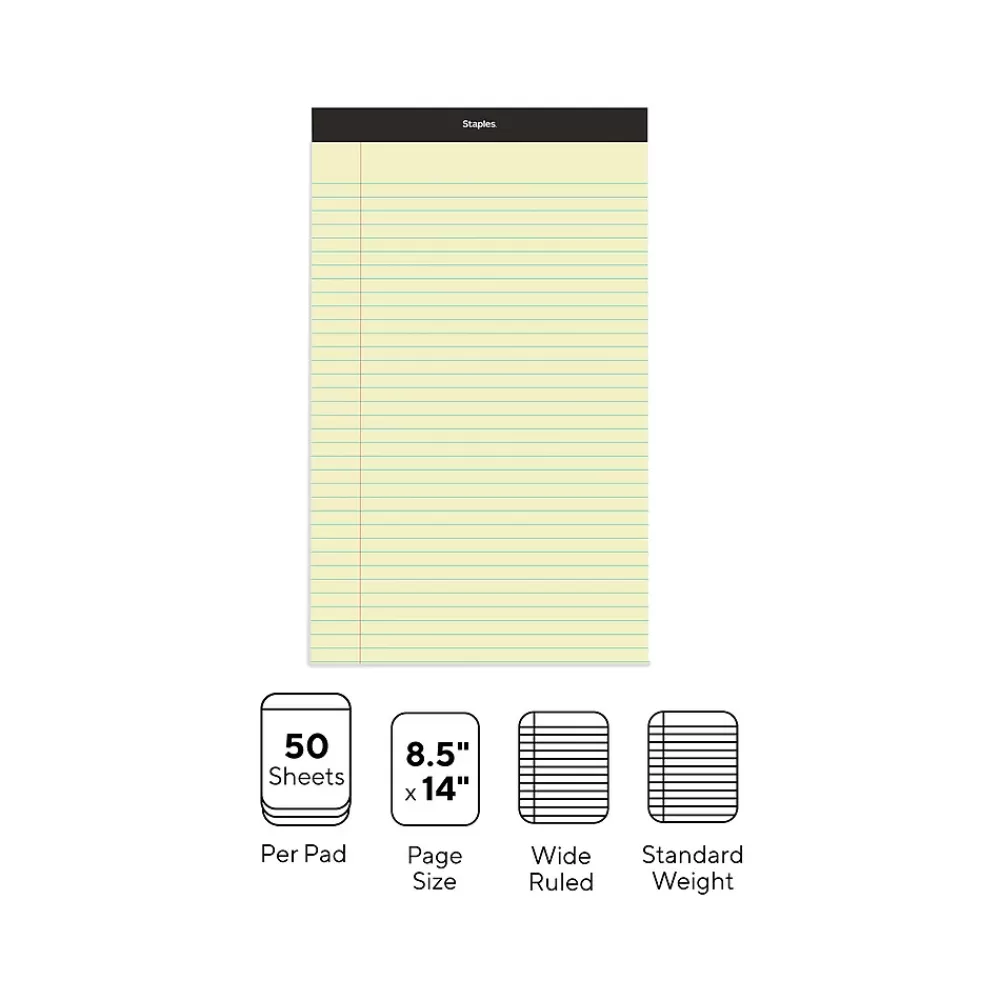 Staples Notepads<Notepad, 8.5" x 14", Wide Ruled, , 50 Sheets/Pad, Dozen Pads/Pack (ST57301)