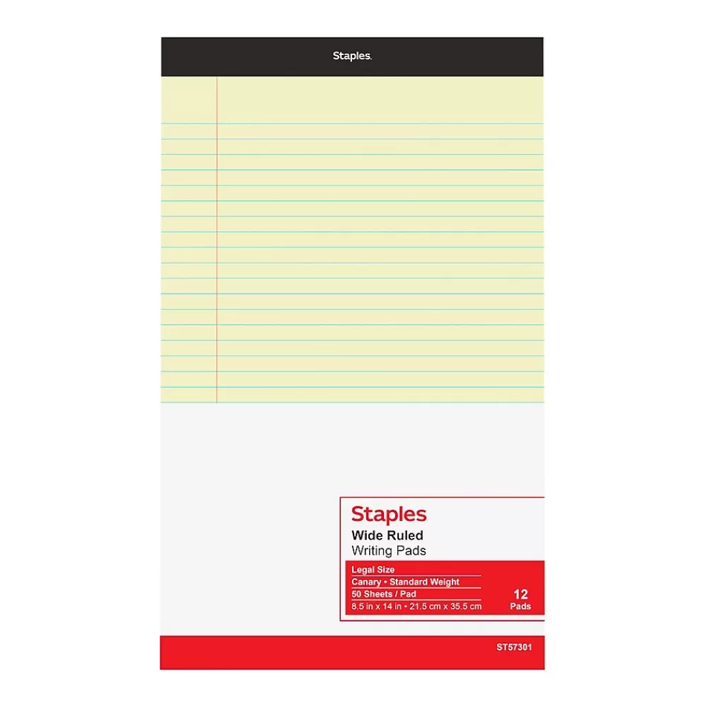 Staples Notepads<Notepad, 8.5" x 14", Wide Ruled, , 50 Sheets/Pad, Dozen Pads/Pack (ST57301)