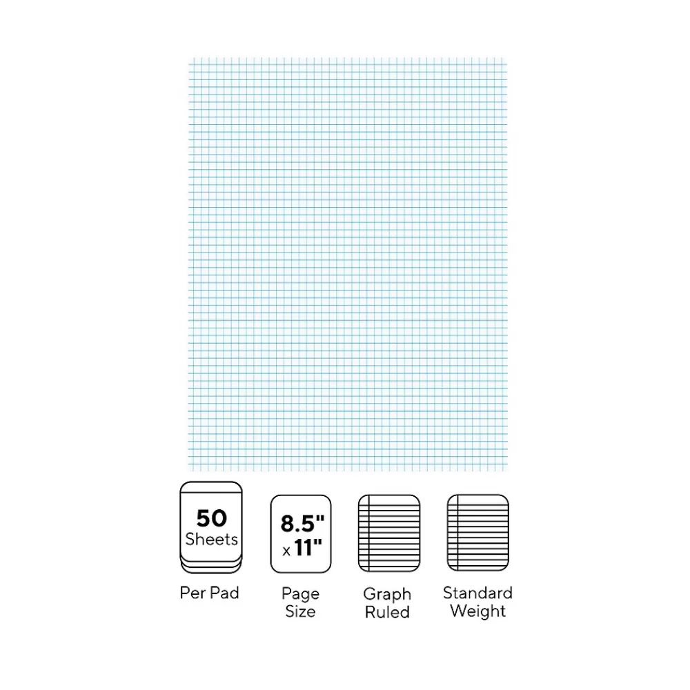 Staples Notepads<® Notepads, 8.5" x 11", Graph Ruled, White, 50 Sheets/Pad, 6 Pads/Pack (ST57332)