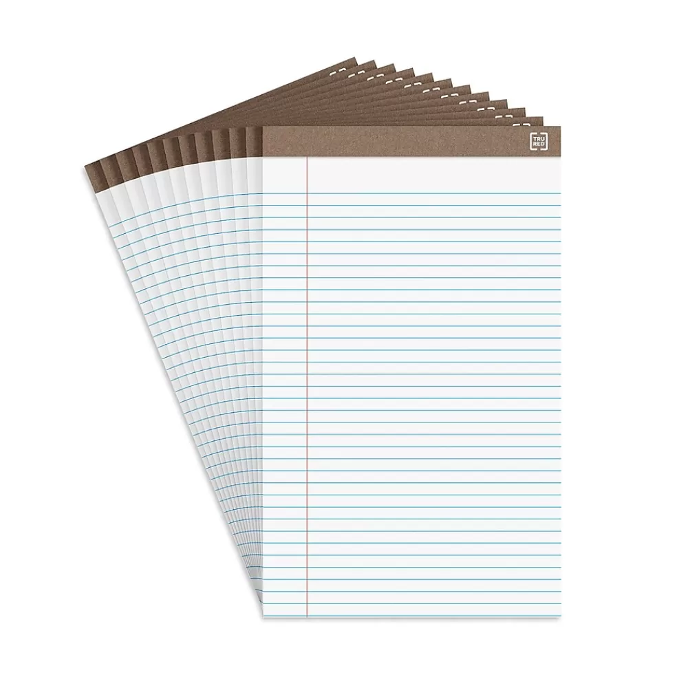 Staples Notepads<Notepads, 8.5" x 14" (legal), Wide Ruled, White, 50 Sheets/Pad, Dozen Pads/Pack (58189)