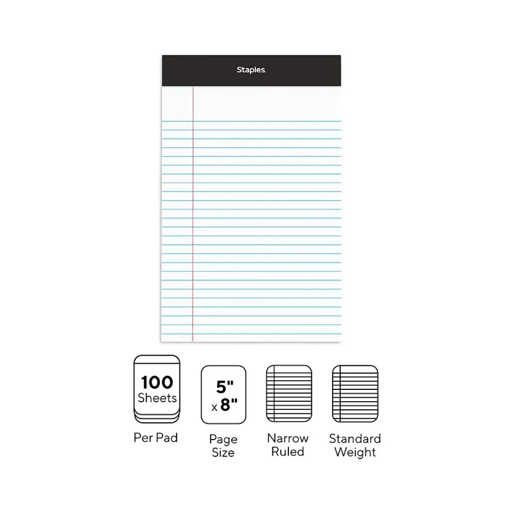 Staples Notepads<Notepads, 5" x 8", Narrow Ruled, , 100 Sheets/Pad, 6 Pads/Pack (ST57343)