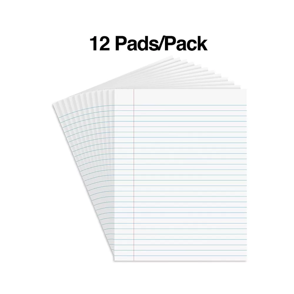 Staples Notepads<Notepads, 8.5" x 11" (US letter), Wide Ruled, White, 50 Sheets/Pad, Dozen Pads/Pack (ST57334)