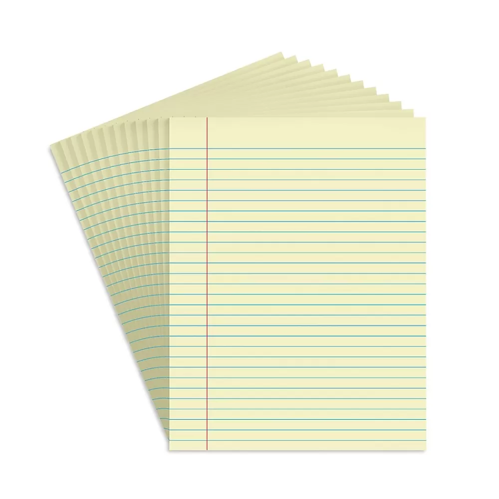 Staples Notepads<Notepads, 8.5" x 11", Wide Ruled, Canary, 50 Sheets/Pad, Dozen Pads/Pack (ST57295)
