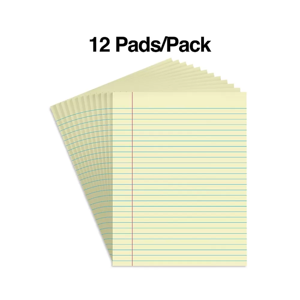 Staples Notepads<Notepads, 8.5" x 11", Wide Ruled, Canary, 50 Sheets/Pad, Dozen Pads/Pack (ST57295)