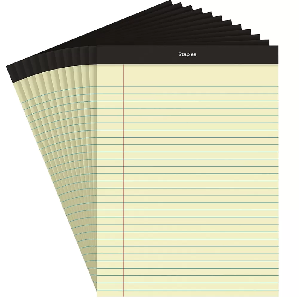 Staples Subject Notebooks<Notepads, 8.5" x 11.75", Wide Ruled, Canary, 50 Sheets/Pad, Dozen (ST57300)