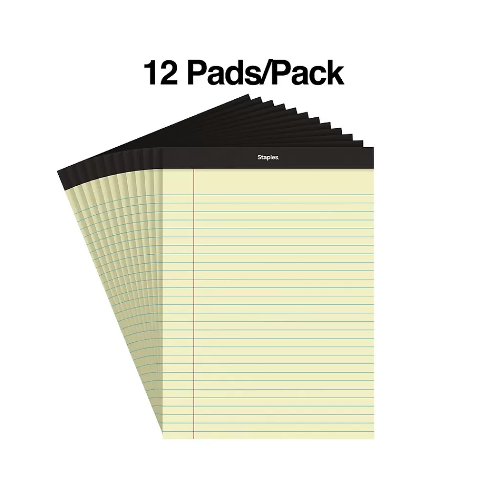 Staples Subject Notebooks<Notepads, 8.5" x 11.75", Wide Ruled, Canary, 50 Sheets/Pad, Dozen (ST57300)