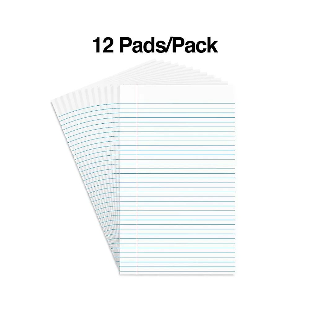 Staples Notepads<Notepads, 8.5" x 14", Wide Ruled, White, 50 Sheets/Pad, Dozen Pads/Pack (ST57335)