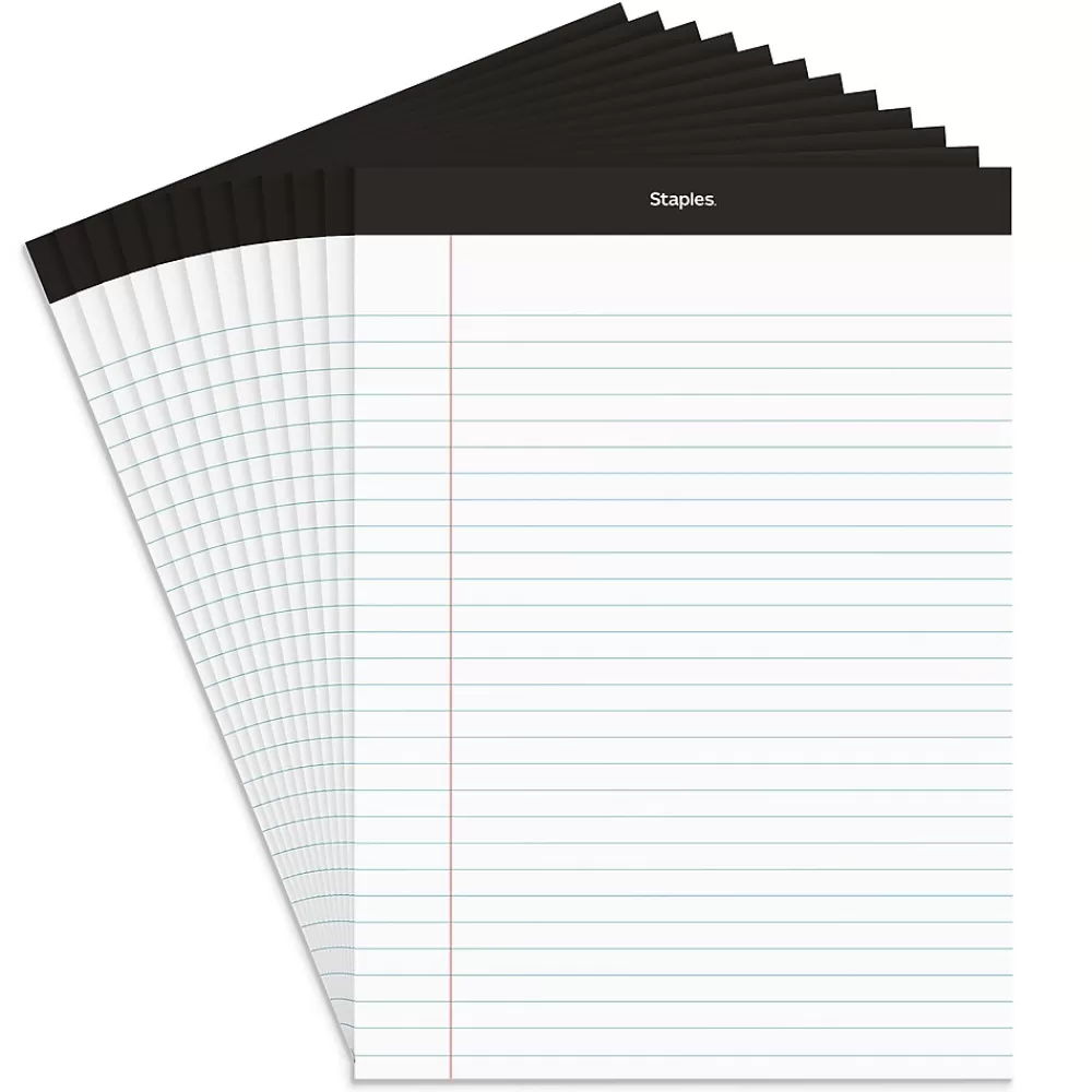 Staples Notepads<Notepads, 8.5" x 11.75", Wide Ruled, White, 50 Sheets/Pad, Dozen (ST57339M/57339)