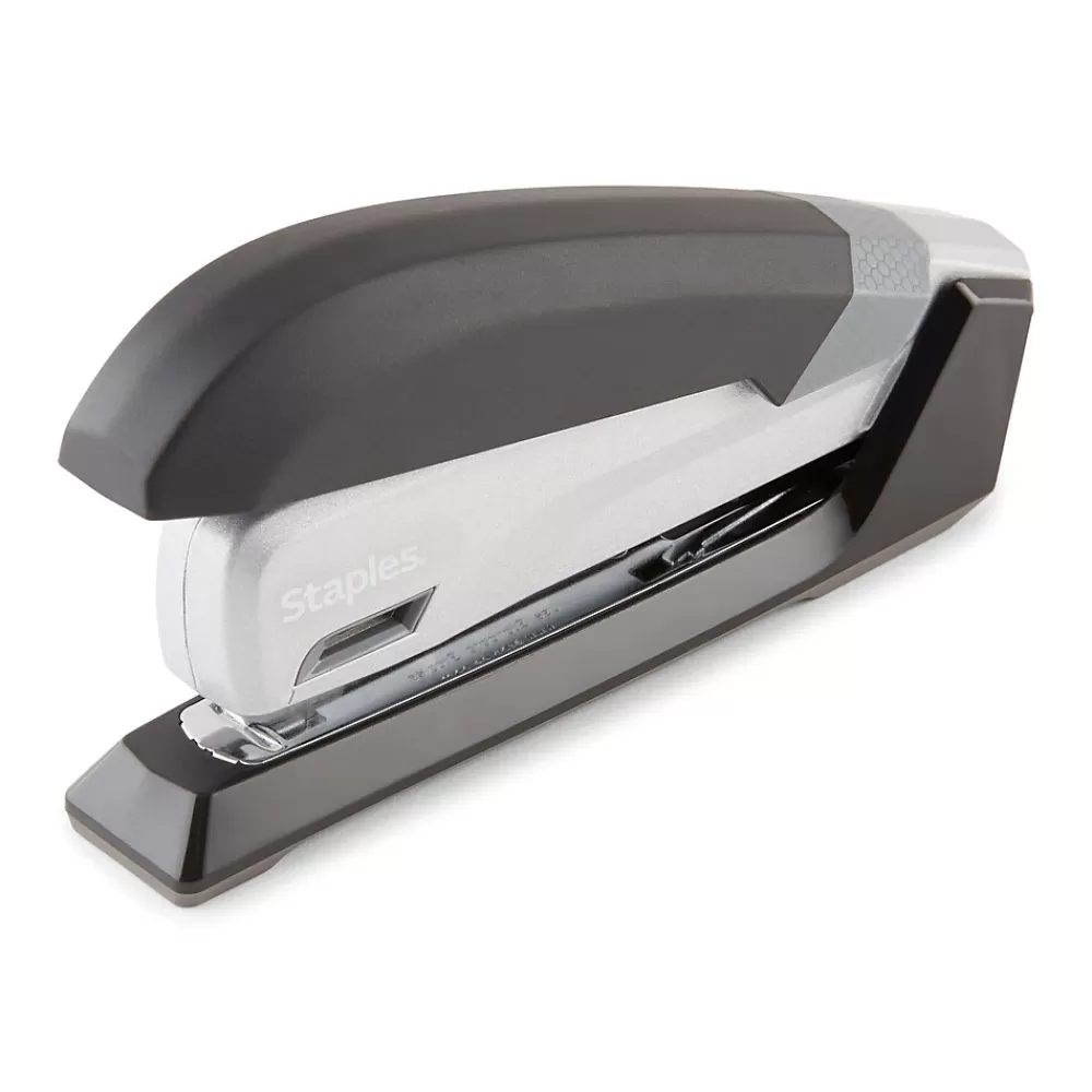 Staples Staplers<One-Touch Desktop Stapler, 28 Sheet Capacity, Black/Silver, 500 (44426)