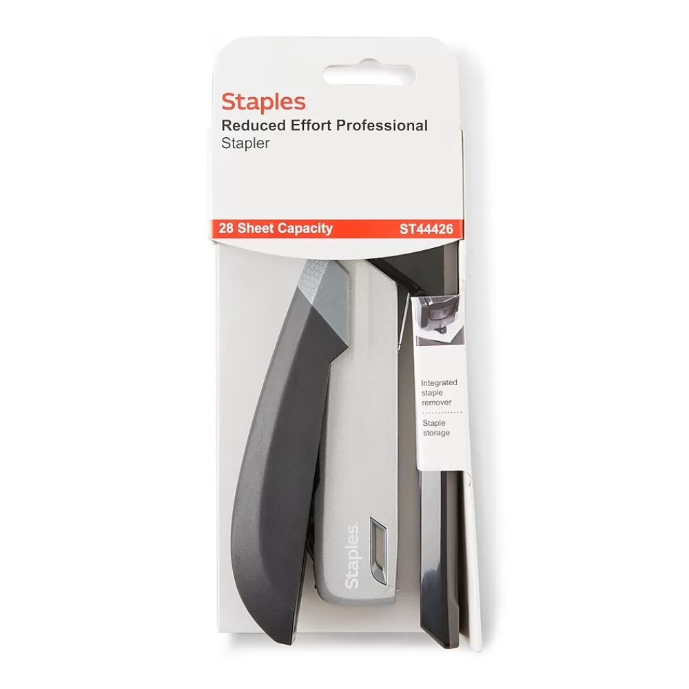 Staples Staplers<One-Touch Desktop Stapler, 28 Sheet Capacity, Black/Silver, 500 (44426)