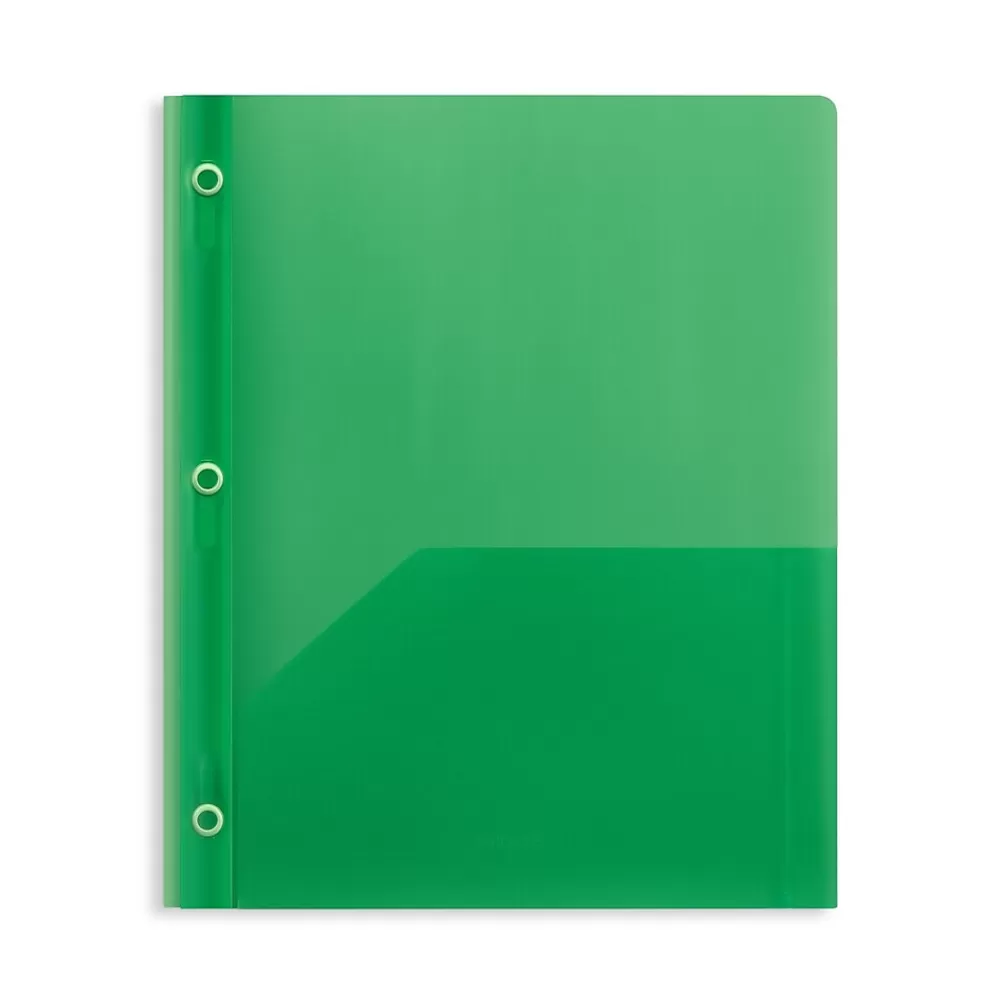 Staples Pocket Folders<2-Pocket Plastic Presentation Folder with Fasteners, Green (ST26388-CC)