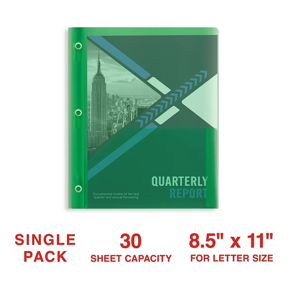 Staples Pocket Folders<2-Pocket Plastic Presentation Folder with Fasteners, Green (ST26388-CC)