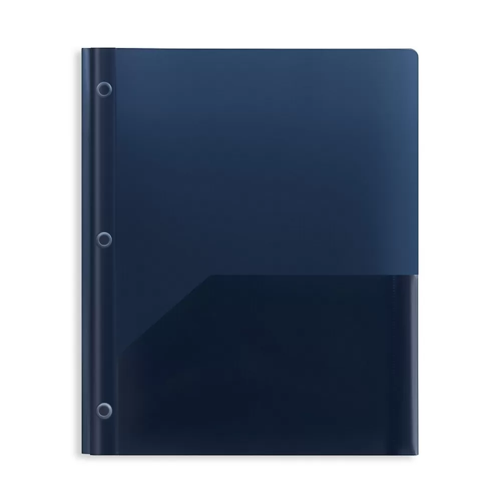 Staples Pocket Folders<2-Pocket Plastic Presentation Folder with Fasteners, Navy (ST26389-CC)