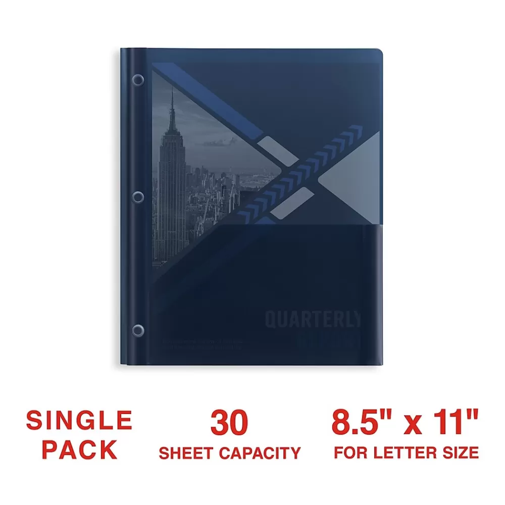 Staples Pocket Folders<2-Pocket Plastic Presentation Folder with Fasteners, Navy (ST26389-CC)