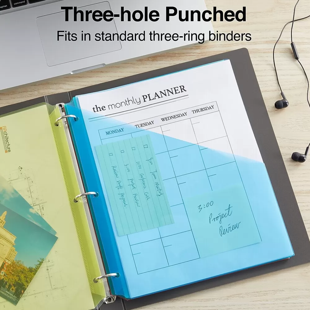 Staples Sheet Protectors<Poly Binder Pocket, 3-Hole Punched, , 5/Pack (ST15158-CC)