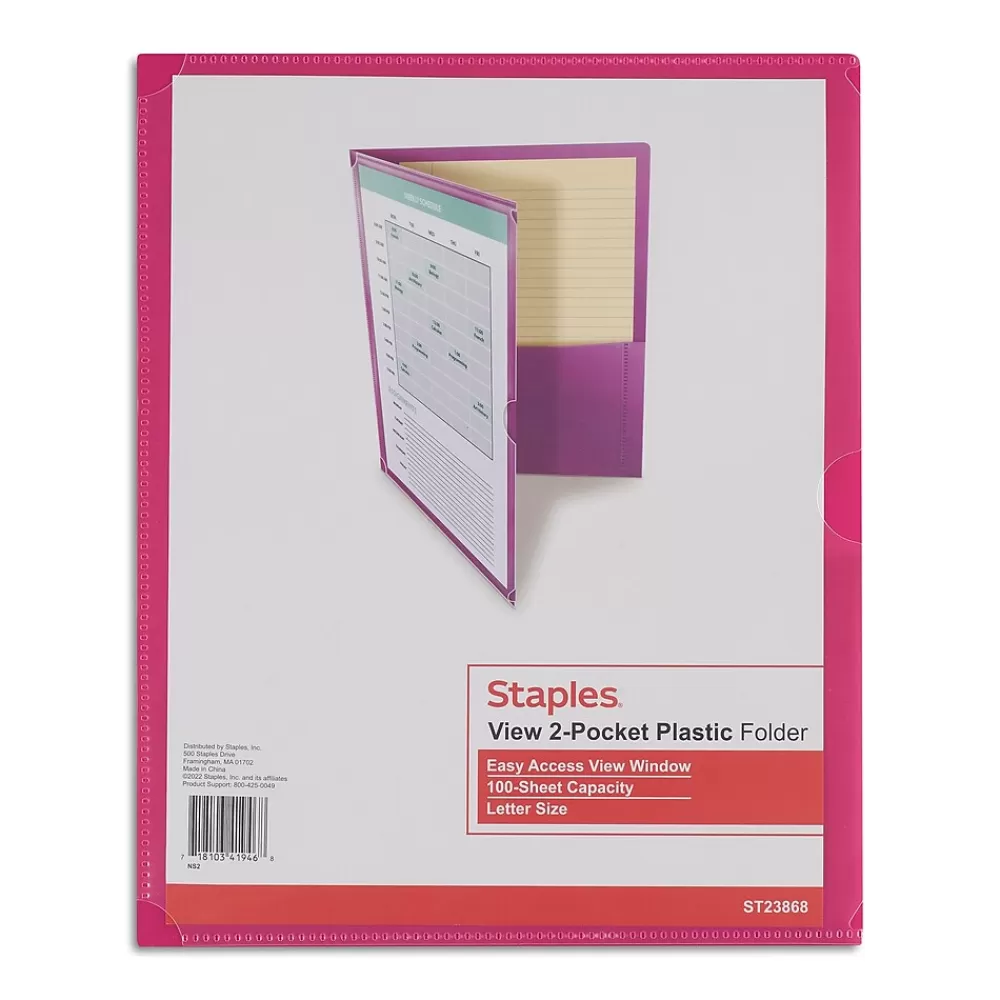 Staples Pocket Folders<Poly 2-Pocket View Folder, Assorted Colors (23868)