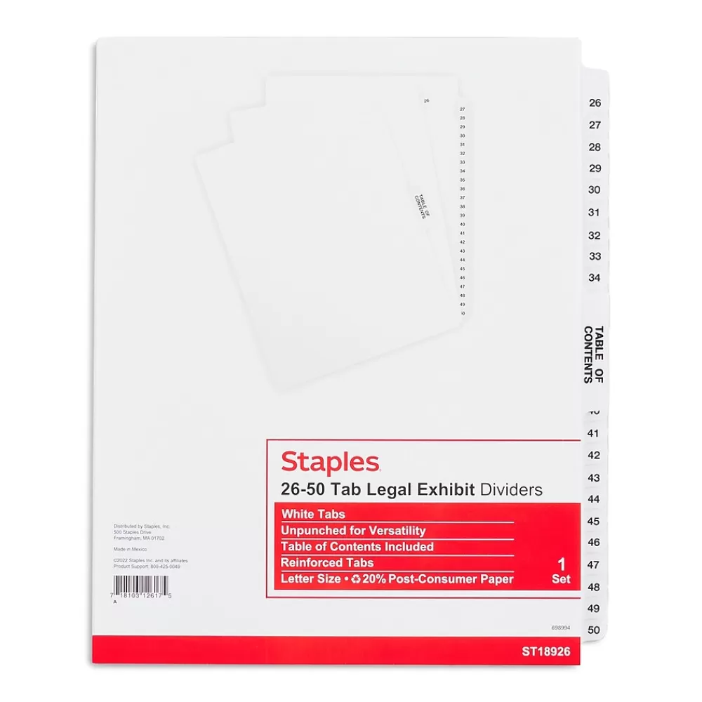 Staples Dividers<Premium Collated Legal Divider with 26-50/Table of Contents Tab Set (11372)