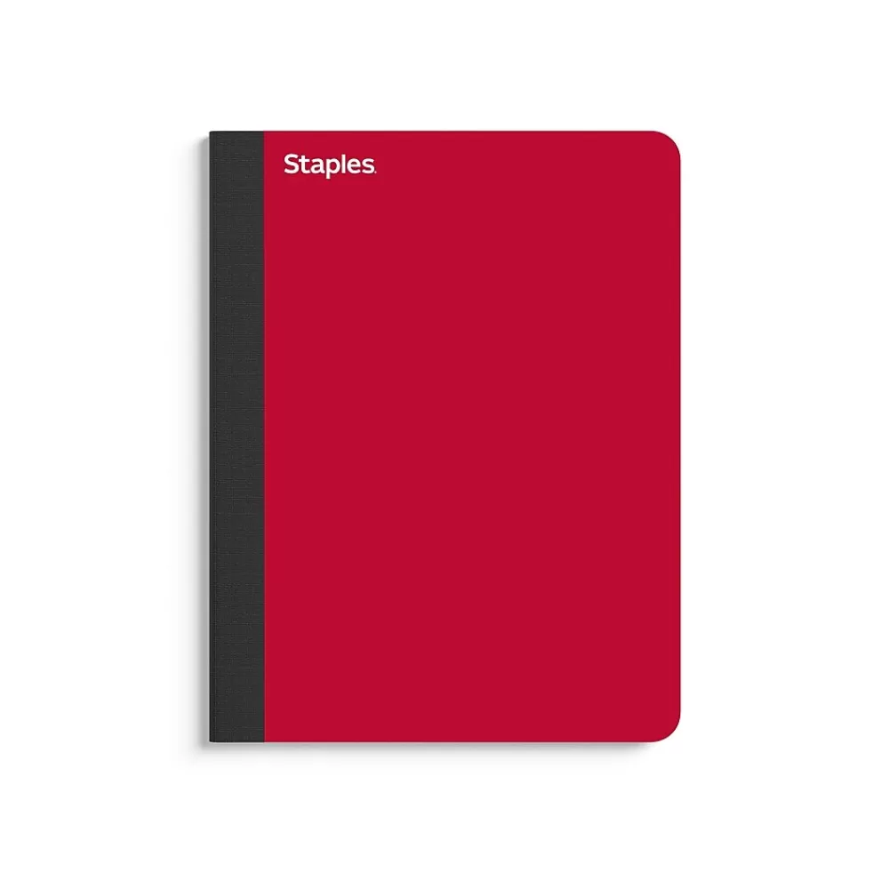 Staples Composition Notebooks<® Premium Composition Notebooks, 7.5" x 9.75", College Ruled, 100 Sheets, Red (TR58344M CC)