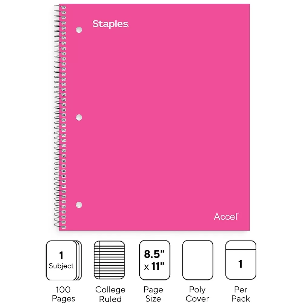Staples Subject Notebooks<Premium Poly 1-Subject Notebook, 8.5" x 11", College Ruled, 100 Sheets, (ST51448D)