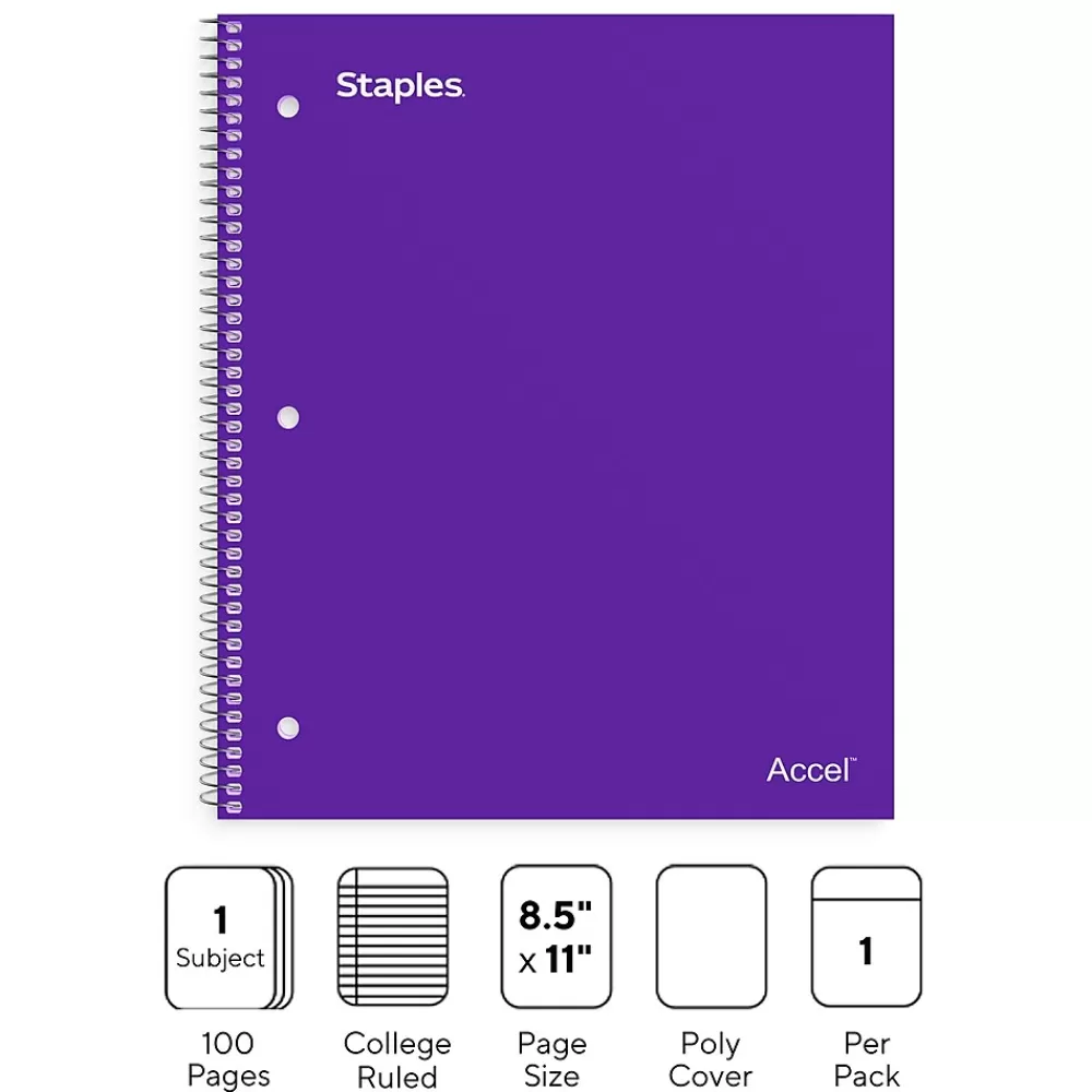 Staples Subject Notebooks<Premium Poly 1-Subject Notebook, 8.5" x 11", College Ruled, 100 Sheets, (ST20954D)