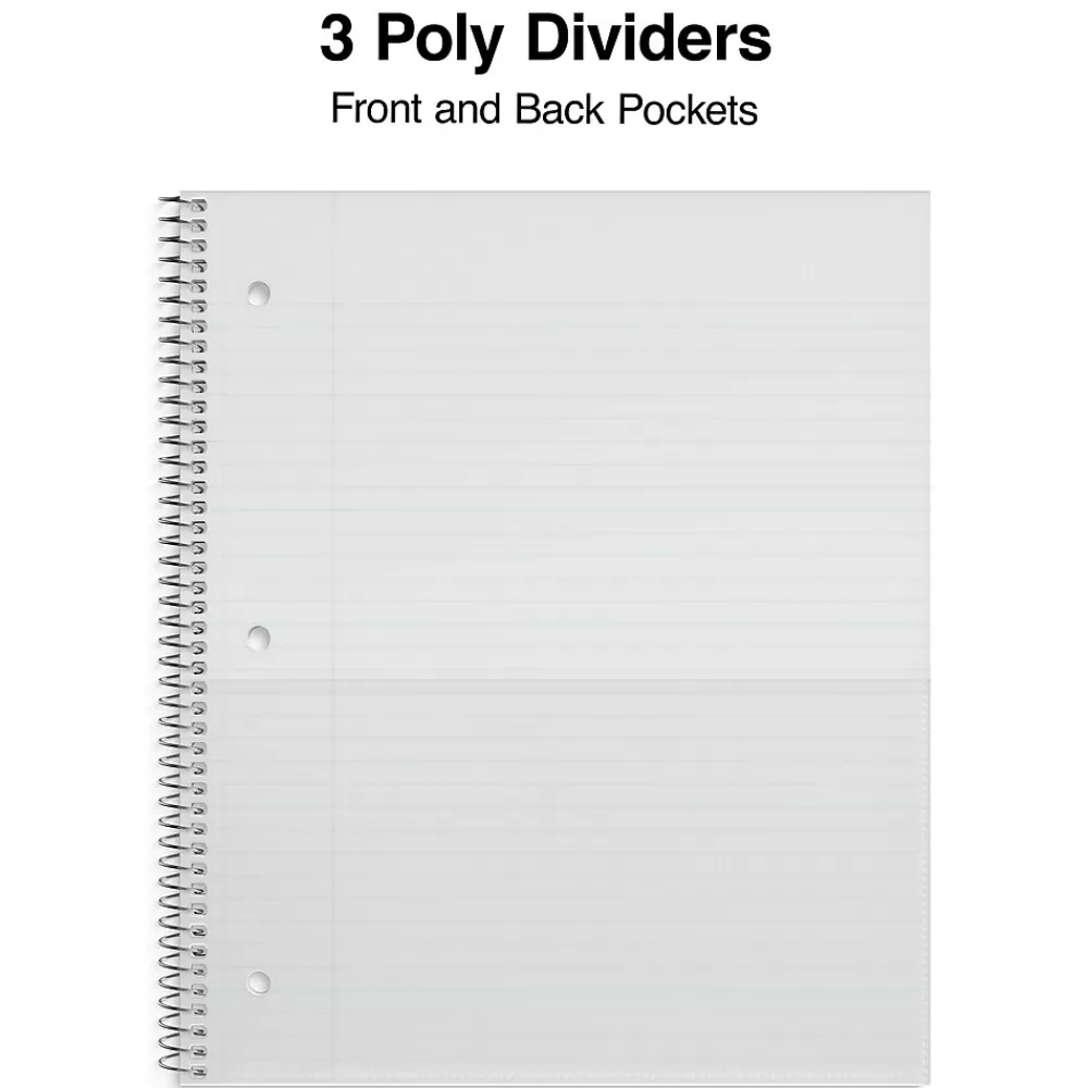 Staples Subject Notebooks<Premium Poly 3-Subject Notebook, 8.5" x 11", College Ruled, 150 Sheets, (ST58315)