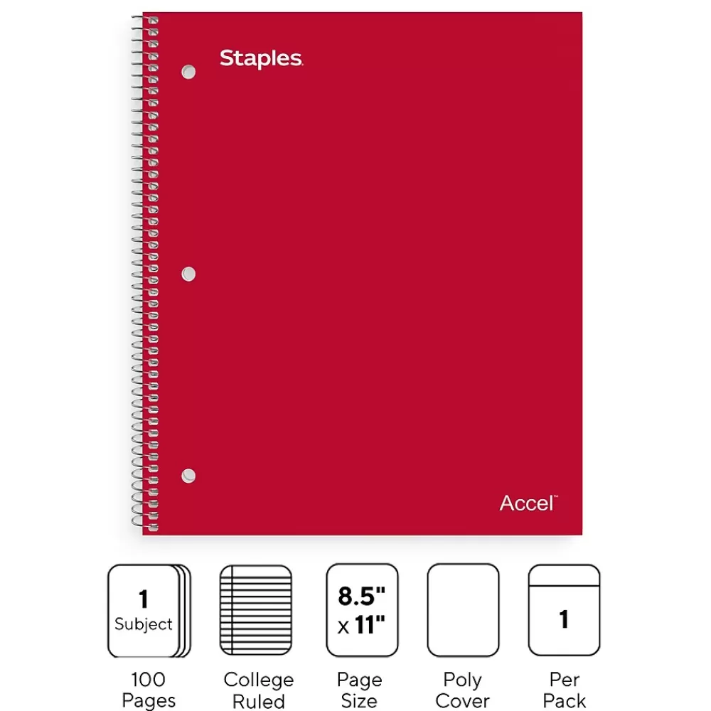 Staples Subject Notebooks<Premium Poly 1-Subject Notebook, 8.5" x 11", College Ruled, 100 Sheets, (ST20952D)