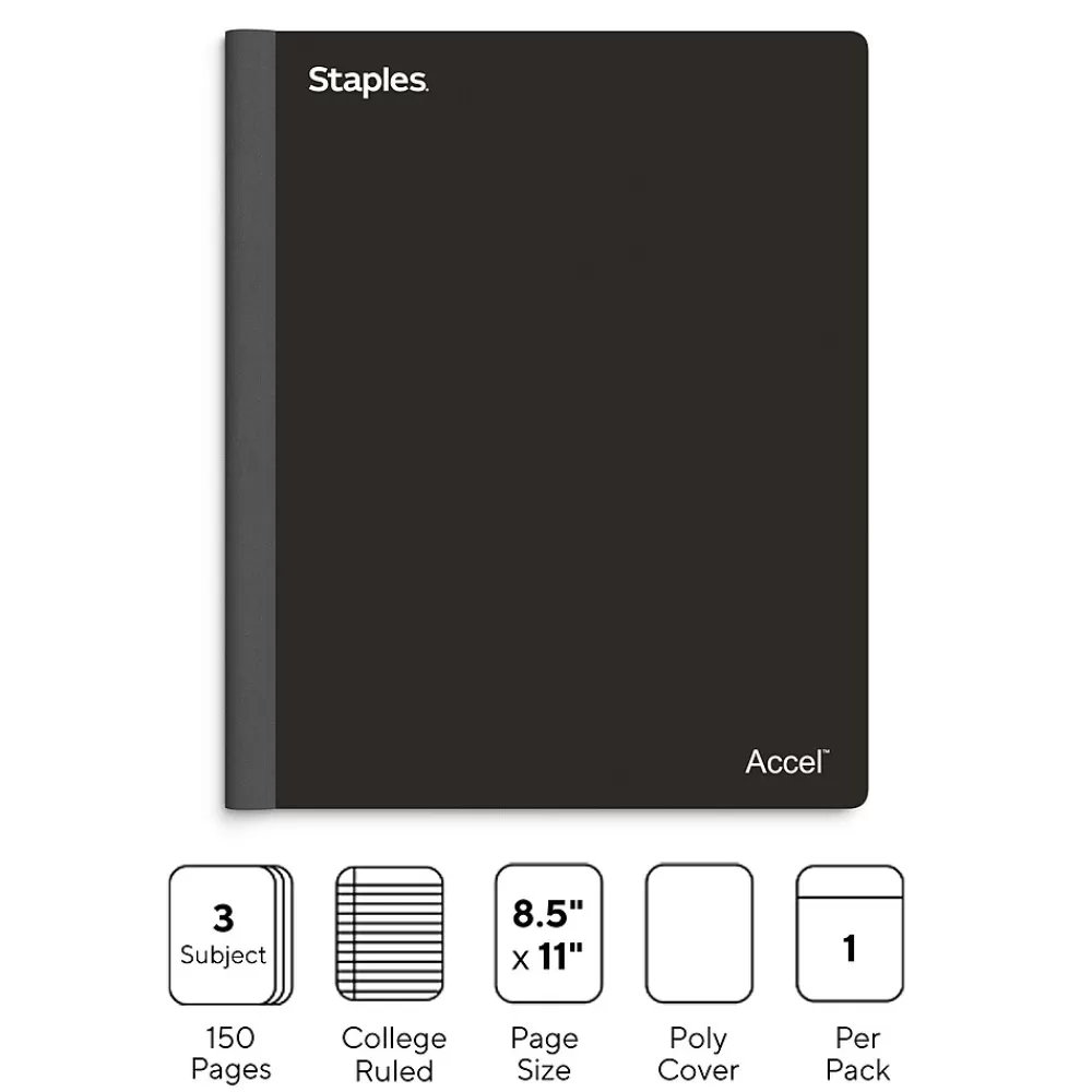 Staples Subject Notebooks<Premium 3-Subject Notebook, 8.5" x 11", College Ruled, 150 Sheets, (ST58329)