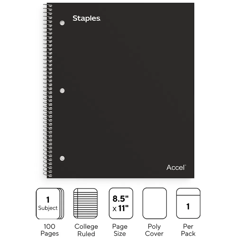 Staples Notebooks<Premium 1-Subject Notebook, 8.5" x 11", College Ruled, 100 Sheets, (ST20950D)