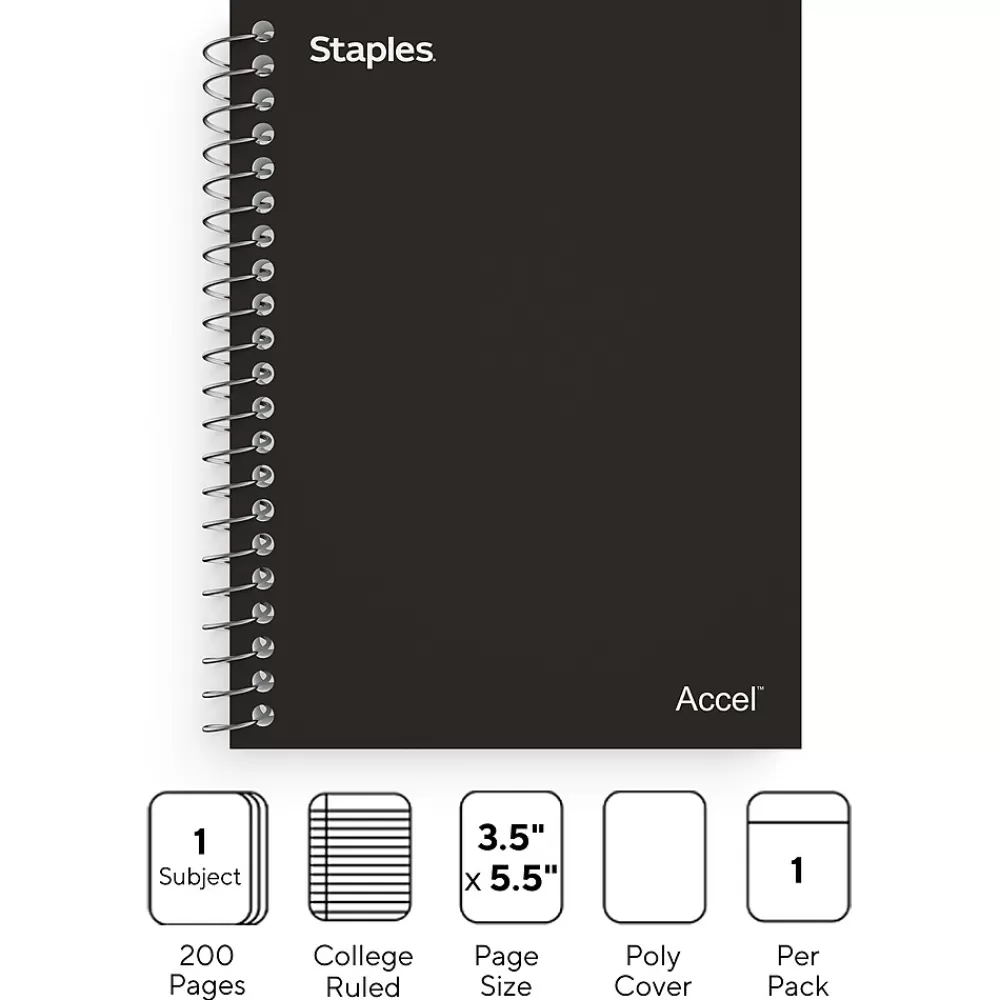 Staples Subject Notebooks<Premium 1-Subject Notebook, 3.5" x 5.5", College Ruled, 200 Sheets, (TR58288)