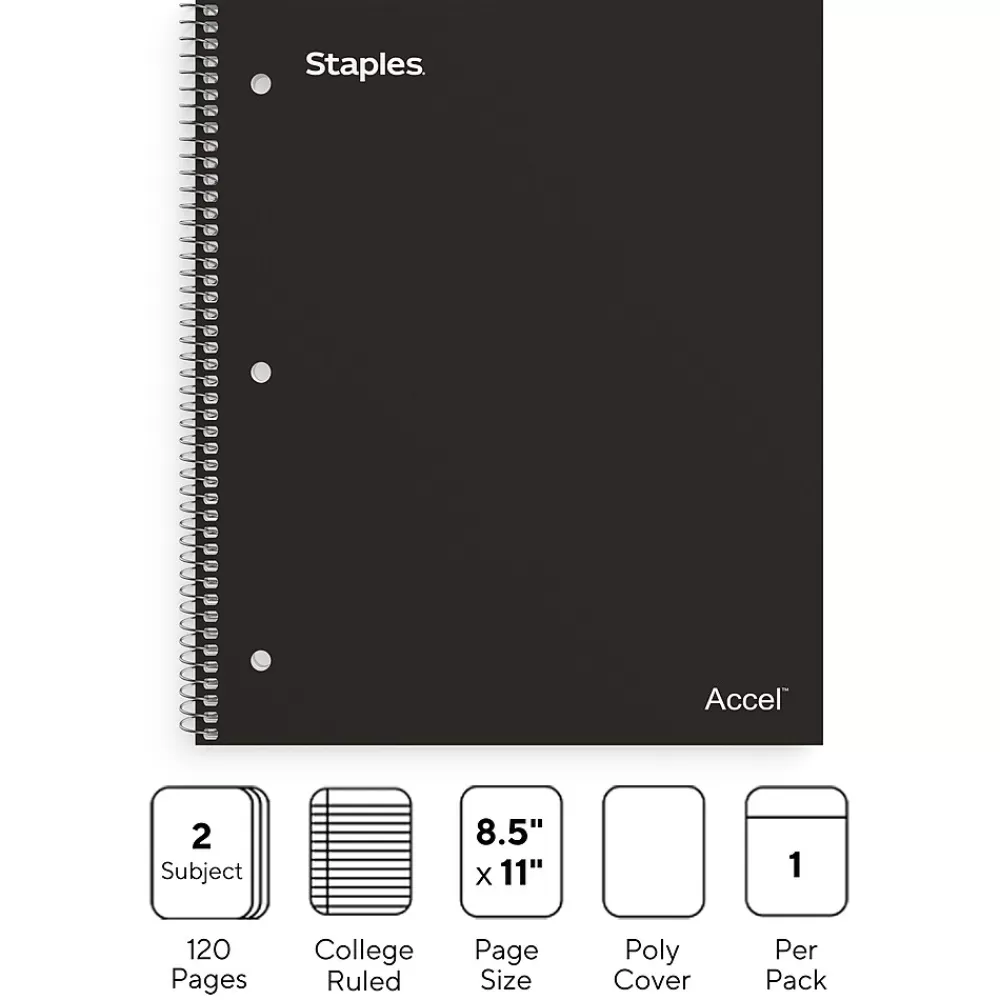 Staples Subject Notebooks<Premium 2-Subject Notebook, 8.5" x 11", College Ruled, 120 Sheets, (TR58310)