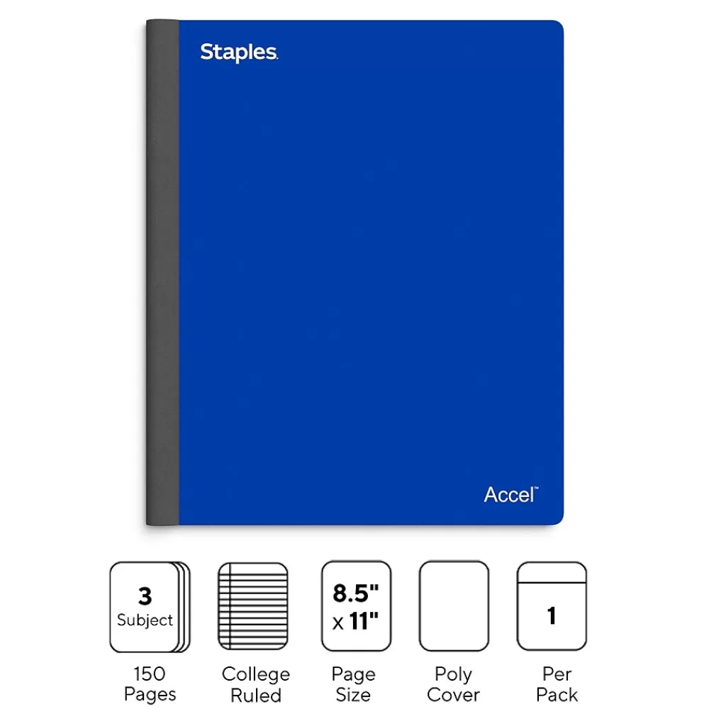 Staples Subject Notebooks<Premium 3-Subject Notebook, 8.5" x 11", College Ruled, 150 Sheets, (ST58330)