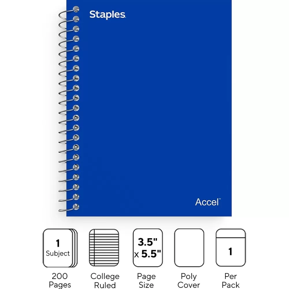 Staples Notebooks<Premium 1-Subject Notebook, 3.5" x 5.5", College Ruled, 200 Sheets, (TR58289)