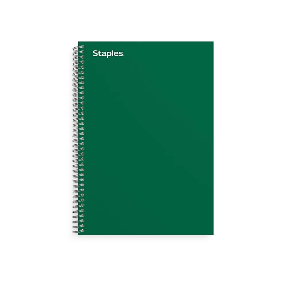 Staples Subject Notebooks<Premium 3-Subject Notebook, 5.88" x 9.5", College Ruled, 138 Sheets, Green (TR58354)