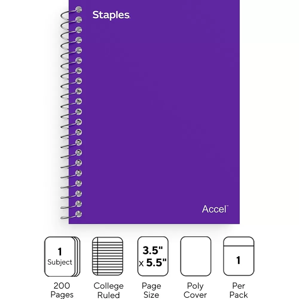 Staples Subject Notebooks<Premium 1-Subject Notebook, 3.5" x 5.5", College Ruled, 200 Sheets, (ST58290D)