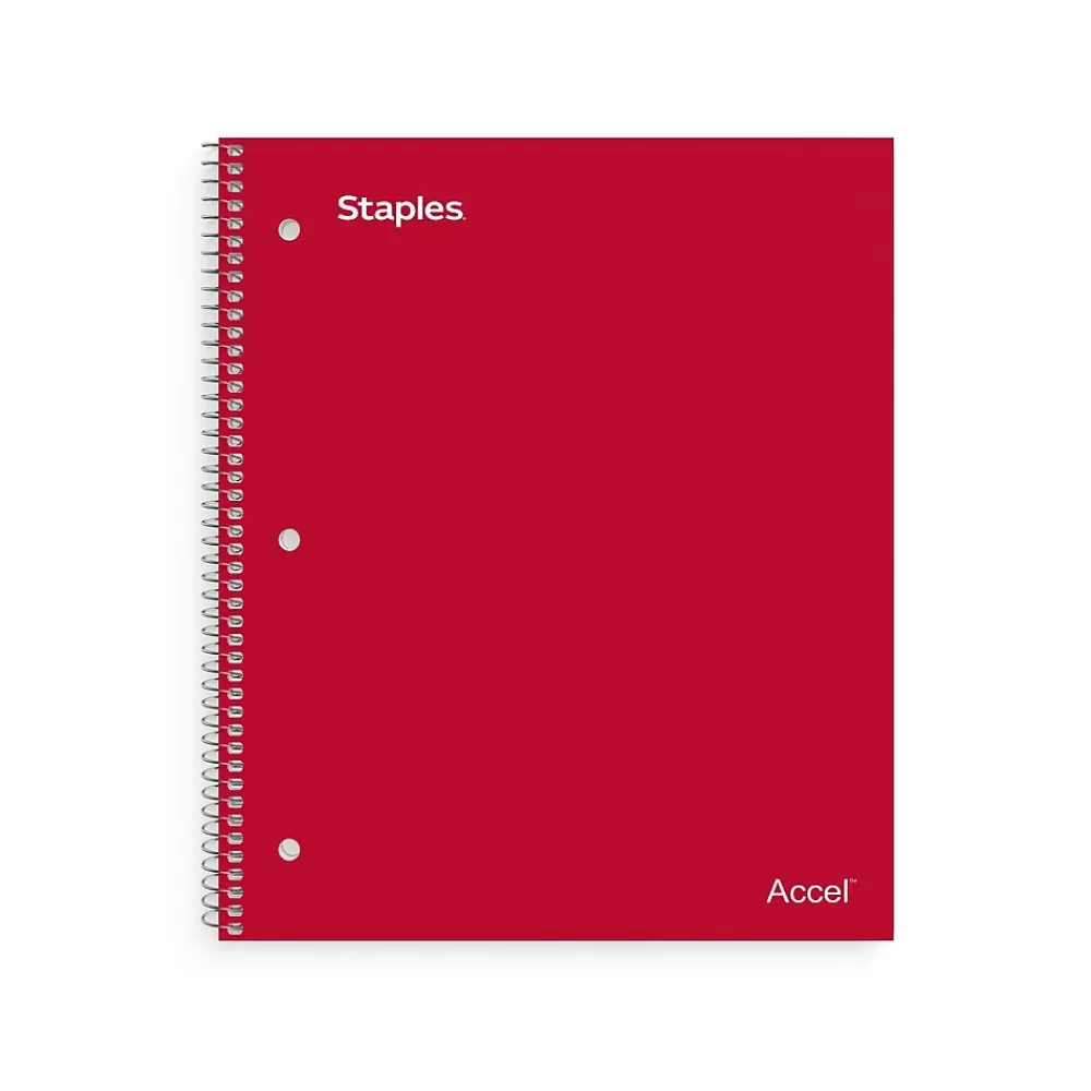 Staples Notebooks<Premium 1-Subject Notebook, 8.5" x 11", College Ruled, 100 Sheets, Red, 12 Notebooks/Carton (ST20952CT)