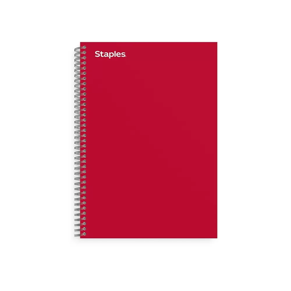 Staples Subject Notebooks<Premium 3-Subject Notebook, 5.88" x 9.5", College Ruled, 138 Sheets, Red (ST58353)