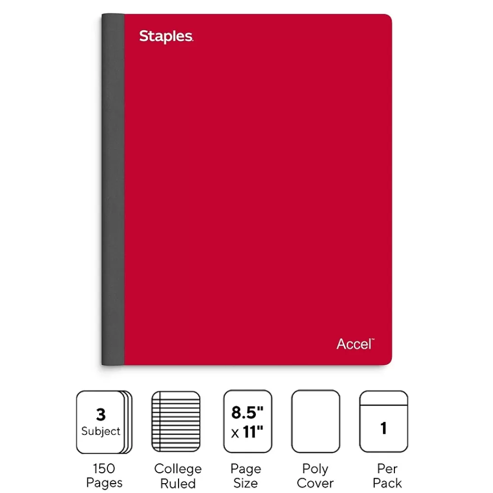 Staples Subject Notebooks<Premium 3-Subject Notebook, 8.5" x 11", College Ruled, 150 Sheets, (ST58332)