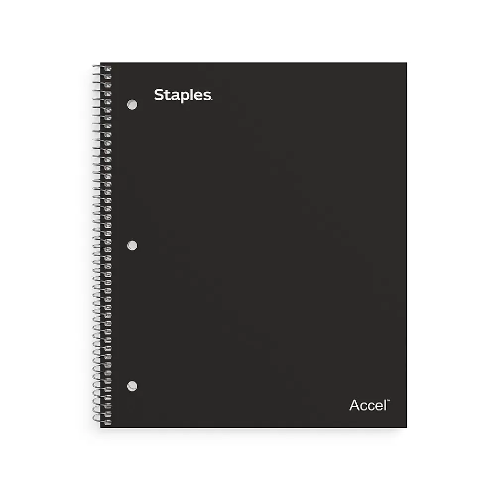 Staples Subject Notebooks<Premium 1-Subject Notebook, 8" x 10.5", Wide Ruled, 100 Sheets, Black, 12 Notebooks/Carton (TR20956CT)