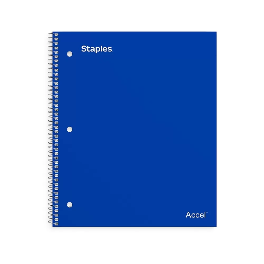 Staples Subject Notebooks<Premium 1-Subject Notebook, 8" x 10.5", Wide Ruled, 100 Sheets, Blue, 12/Carton (TR20957CT)