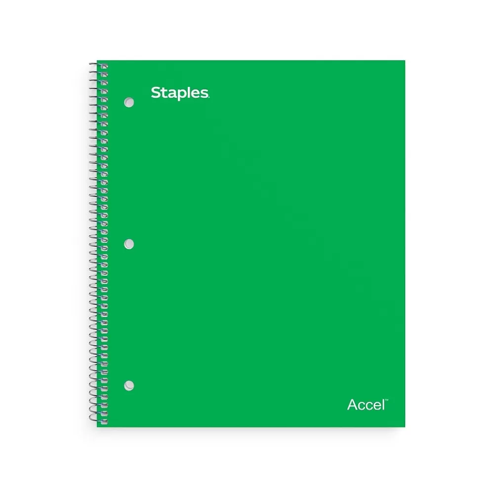 Staples Subject Notebooks<Premium 1-Subject Notebook, 8" x 10.5", Wide Ruled, 100 Sheets, Green, 12/Carton (TR51452CT)
